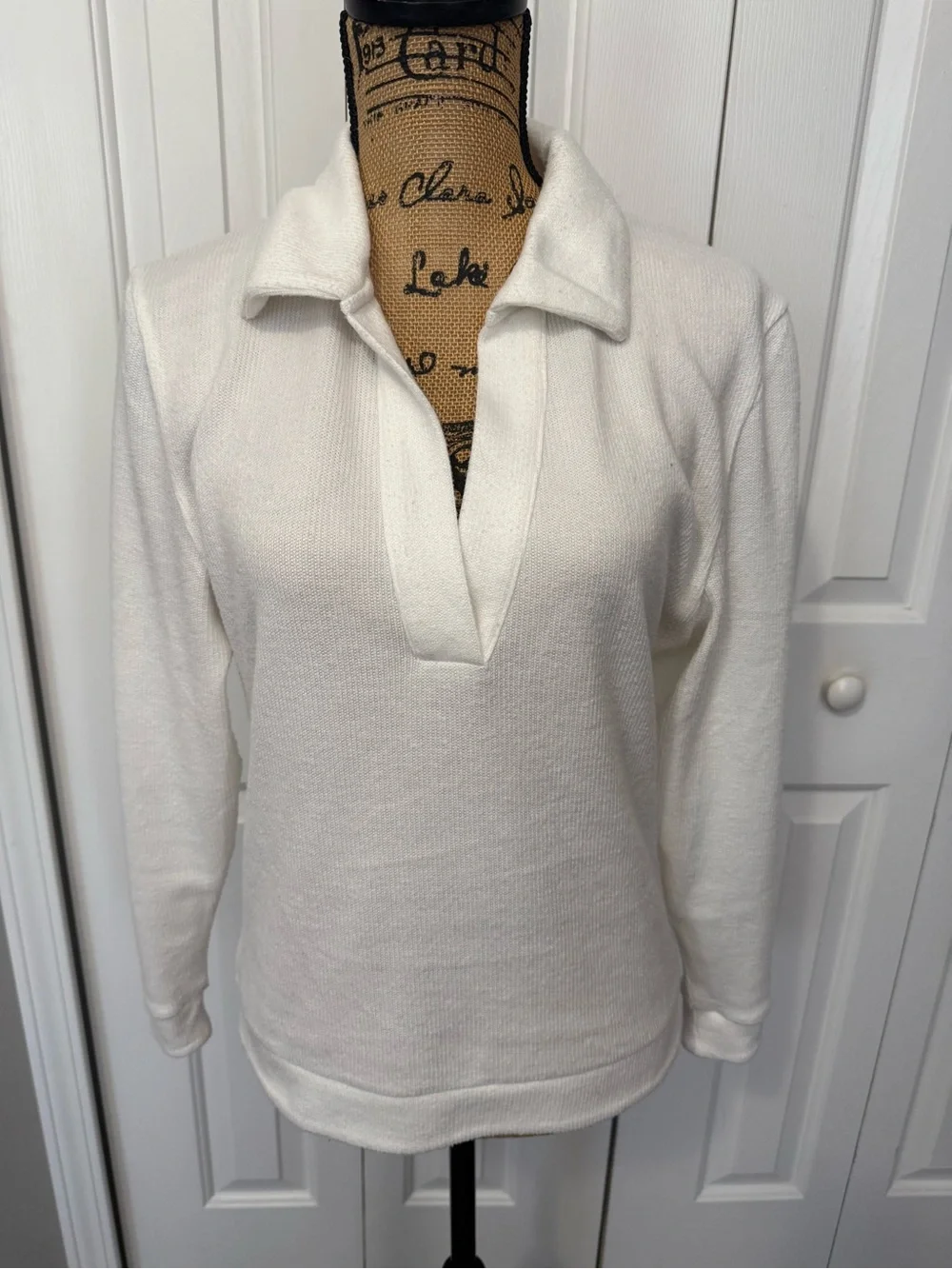 WHBM White Knit Polo V-Neck Sweater